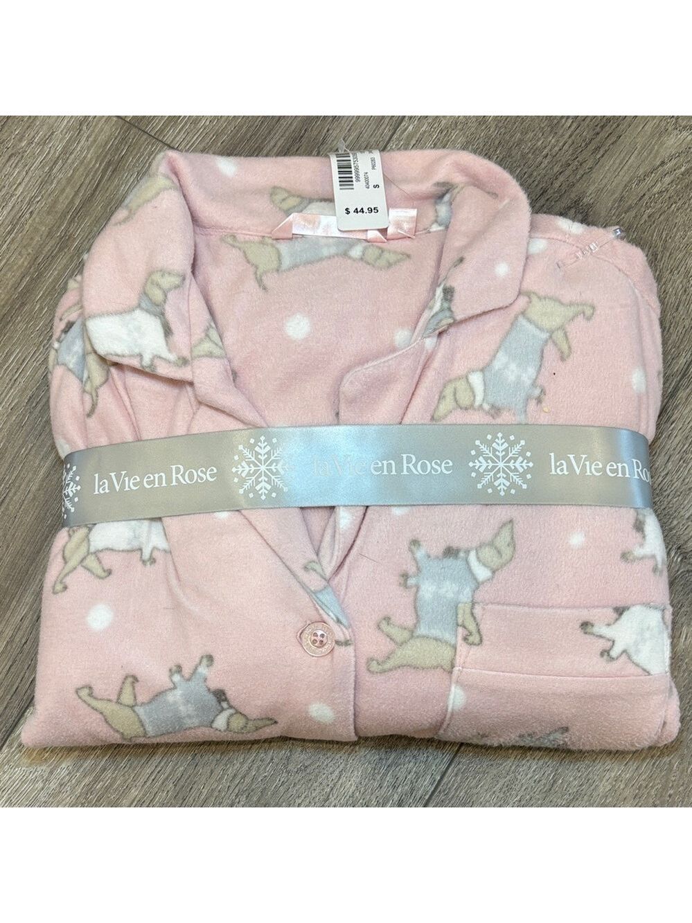 *La Vie en Rose Pink Dachshund Dog Print Fleece Pajama Set NWT S - Picture 2 of 4
